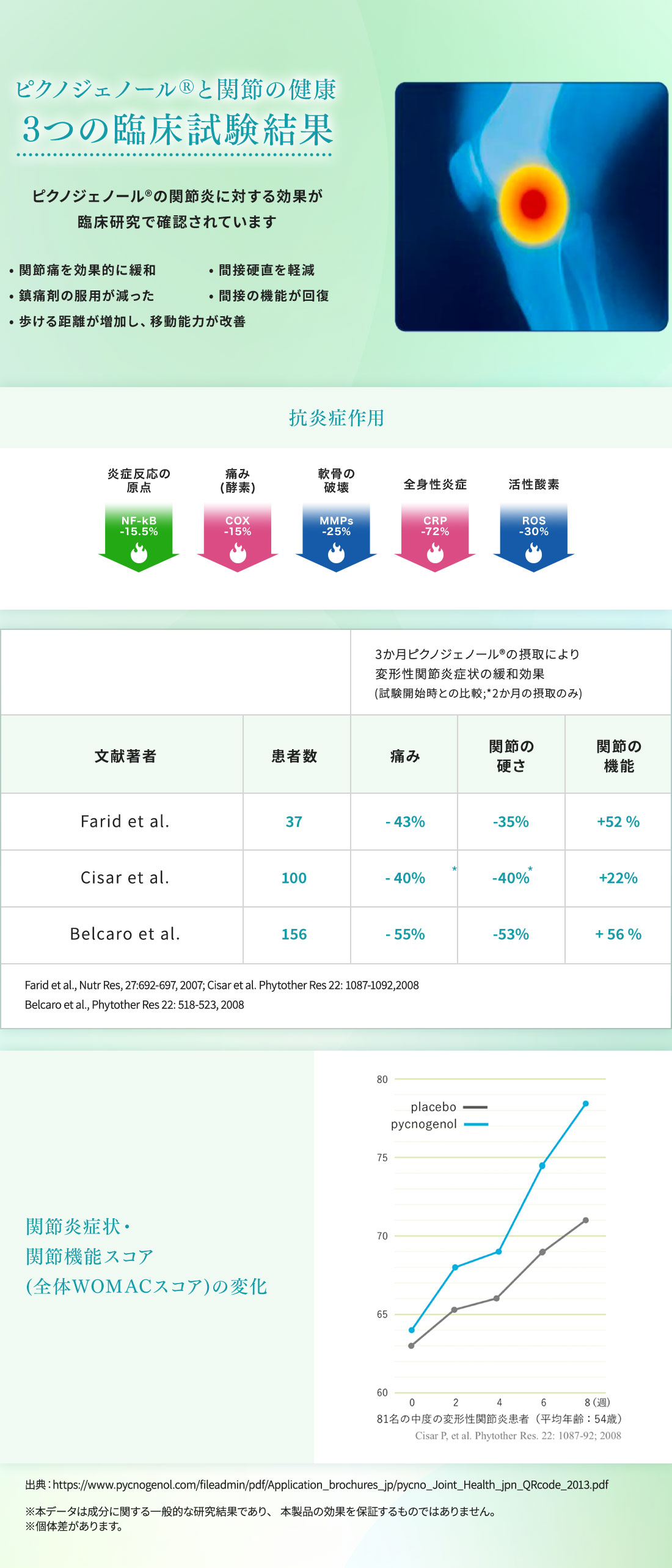 ピクノジェノールと関節の健康３つの臨床試験結果